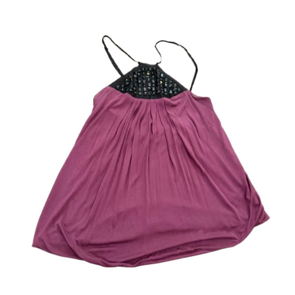 Beaded Accent Knit Halter Top Size Medium Purple Plum & Black